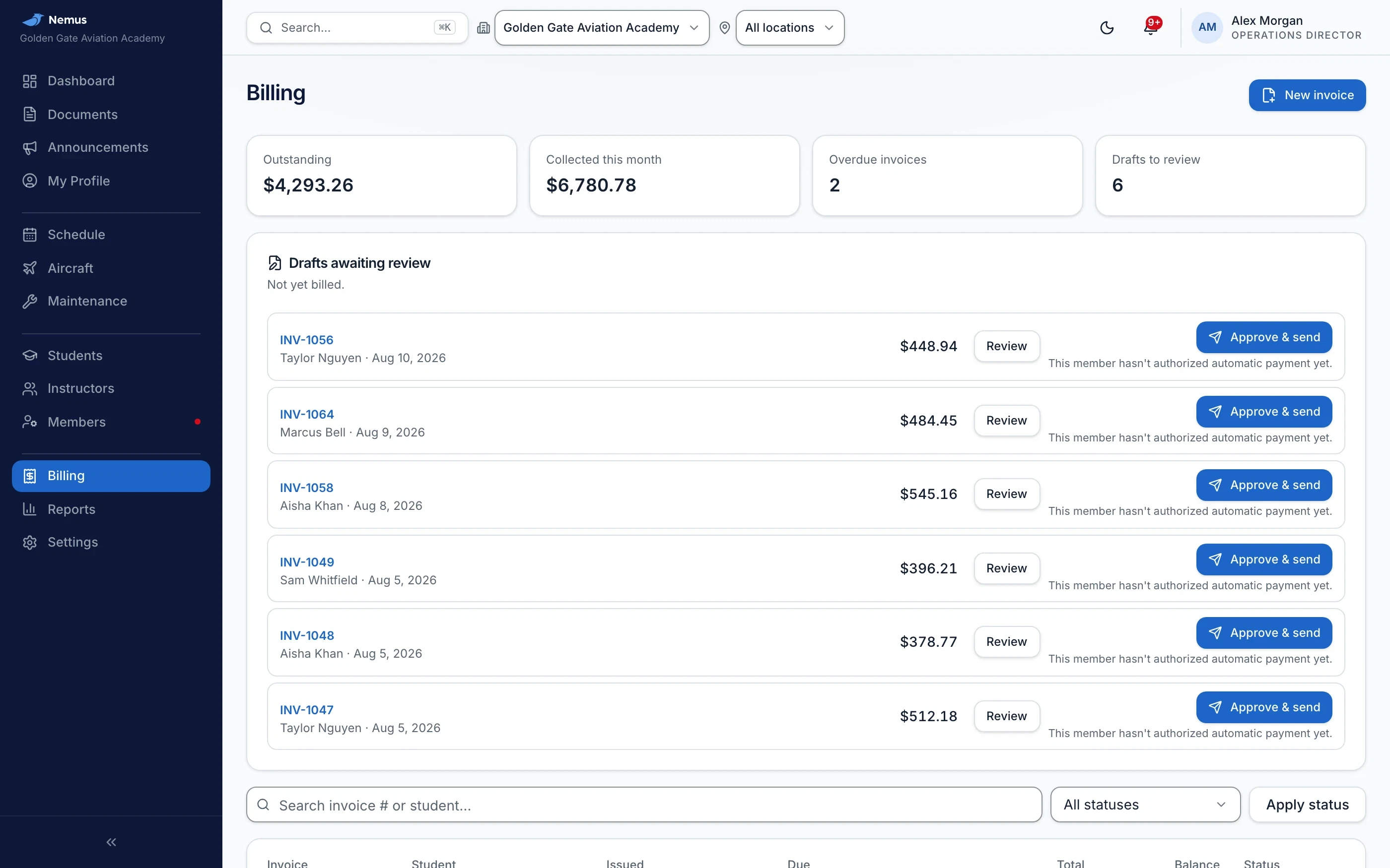Nemus billing workspace